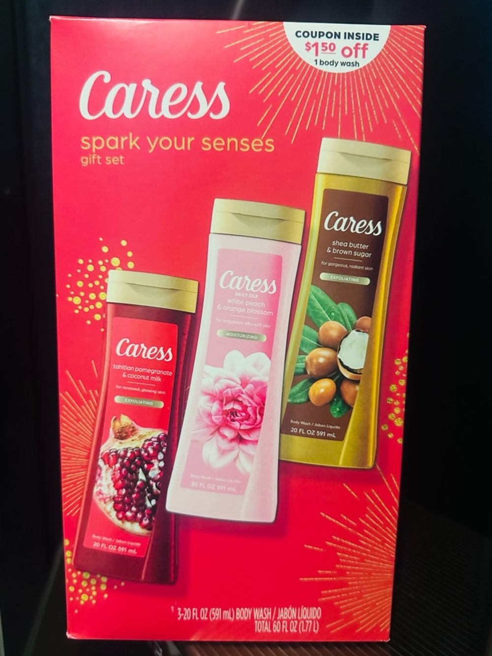 Caress✨❤️🩷Body Wash Gift Set - Red Packaging with Pink & Gold Accents